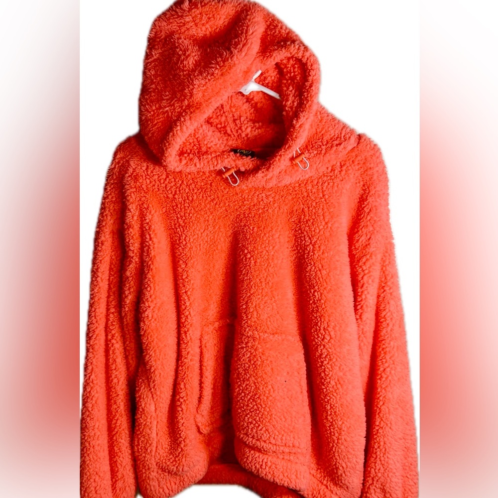Hoodie Bright Orange Fluffy Soft Women's Size Small 100% Polyester - Picture 2 of 4